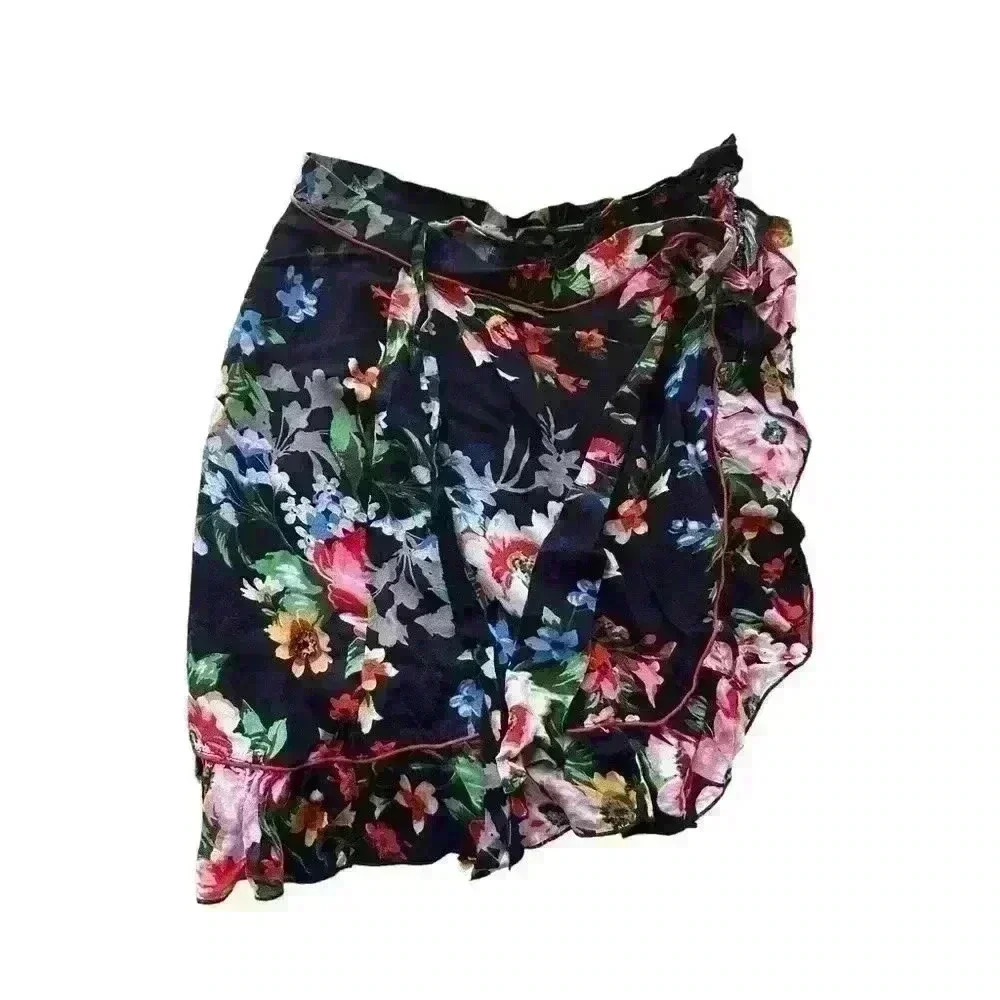 Free People Wrap Black Floral Mini Skirt